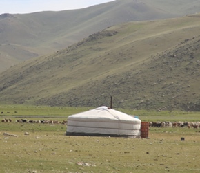 Cycling past Yurt