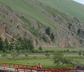 Rachel crosses bridge