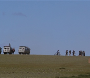 Skyline view of back up vehicles