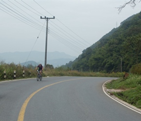 Michael, tops the first climb of the day