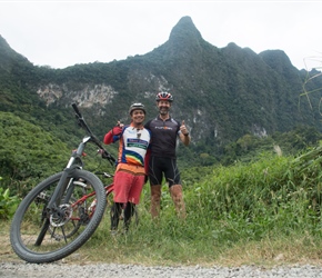 Robin and Sack beneath the Karst Mountains