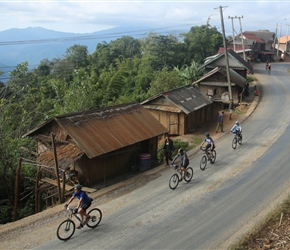 Anne leading the peloton through the village