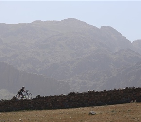 Linda approaches Tizourgane Kasbah 