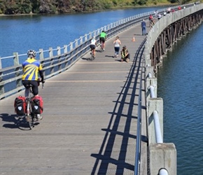 Ian on tressle bridge on Victoria cycleway