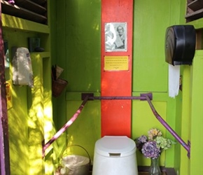 Decorated Toilet full of cycling things