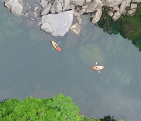 Kayaks from bridge where we had coffee