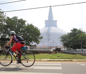 Christine admires stupa at Anuradhapura