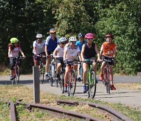 Megan, Eva and Laurence on cyclepath