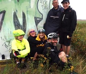 Caroline, Jane, Izzy, John, James, Nick under windmill