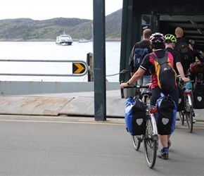 Linda heads for the ferry at Bodo