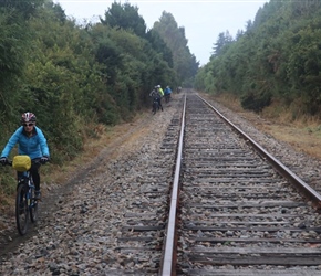 Along tracks at Puerto Varas, the trains run once a week