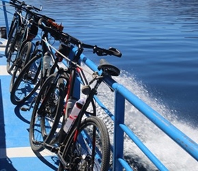 Bikes tied to the guard rail, it was really windy here!!