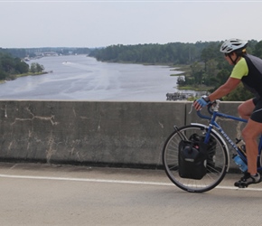 Linda crosses the Intercoastal Highway at Core Creek