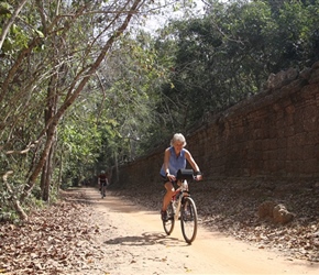 Valerie near entrance gate to Ta Prohm