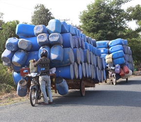 Plastic contatiners near Kampong Chhnang