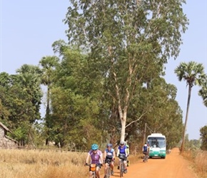 Christine on red road near Kampong Chhnang