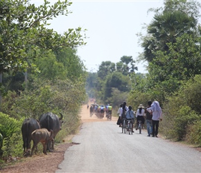 Group on red road near Kampong Chhnang