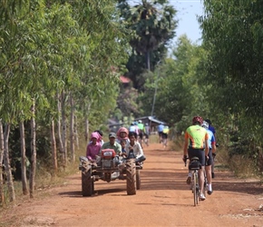 Tractor and red road