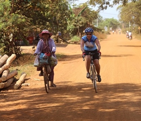 Diane on red road near Kampong Chhnang