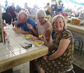 Jo lunching in the cafe section of the Central Market in Phnom Penh