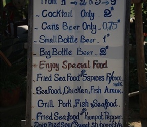 Menu at Rabbit Island