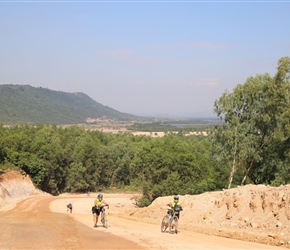 Diane and Jo on red road to Sihanoukville