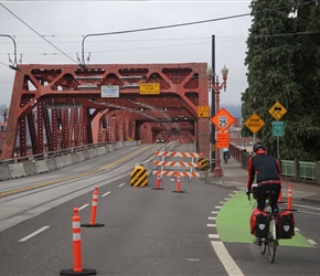 Ian approches Broadway Bridge that crosses the Willamette River in Portland