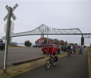 Dianne under Astoria Bridge. Opened in 1966, it is the longest continuous truss bridge in North America