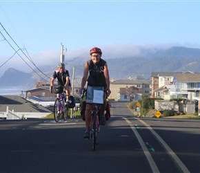 Carel at the top of the steep climb to the Inn in Lincoln City