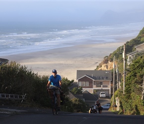 Barney on the steep climb to the Inn in Lincoln City