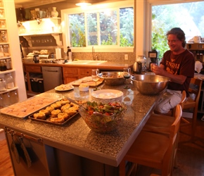 Matt peeling crabs at the Salmonberry Inn. Run with his partner Liz they were exceptional hosts