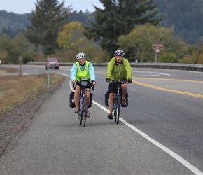 Pip and Peter on the road having visited the Roosevelt Elk 