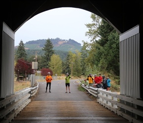 Waiting outside the covered bridge