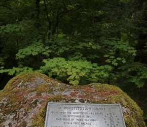 Constitution Grove. Wooden plaques with the names of each of the signers of the Constitution, along with the state they represented, were placed on some of the old growth trees