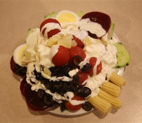 Salad stacking, well at the end of a long days cycling and one go at the salad bar...