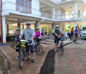 Mike and Nikkey outside the Happy Leoni Hotel and about to set off to explore Anuradhapura