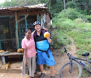 Chris and coconut seller at Sigiriya