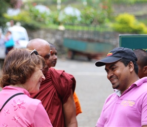 Julie chats to the Budhhists at Mackwood Tea plantation