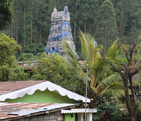 Tuk tuk and Hindu Temple. The blue is plastic, unsure why.