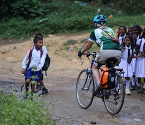 Christine passes school children