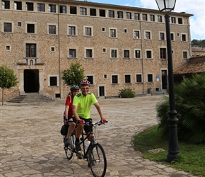 Gary and Christine leave Lluc Monastery 