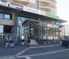 First coffee stop of the holiday, at Carluccis Coffee Stop overlooking the beach at Blouberg Beach