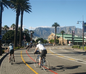 Tim and Cherry approach Victoria Docks in Cape Town