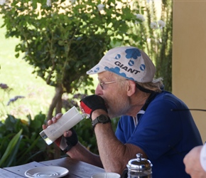 Roger Mannings enjoys a milkshake at Akkerboom