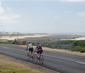 Stee and Beth Mayka passes beach at Cape Aguilas