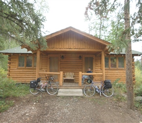 Neil in cabin at Shoshone Lodge