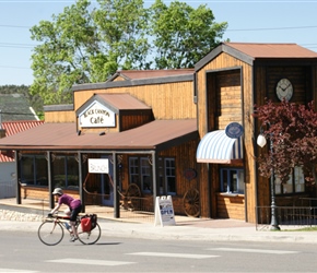 Helen passes the Black Canyon Restaurant where we had eaten dinner the night before