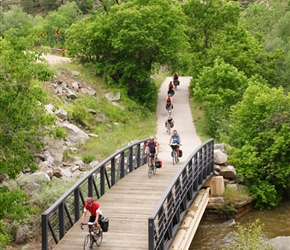 Tony et al cross the bridge on the Boulder Canyon Cycleway