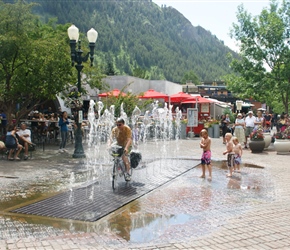 Neil through the fountain in Aspen