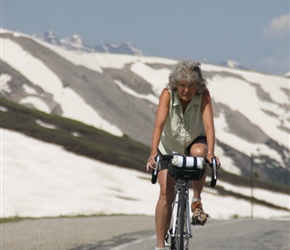 Valerie arrives at the summit of Independence Pass